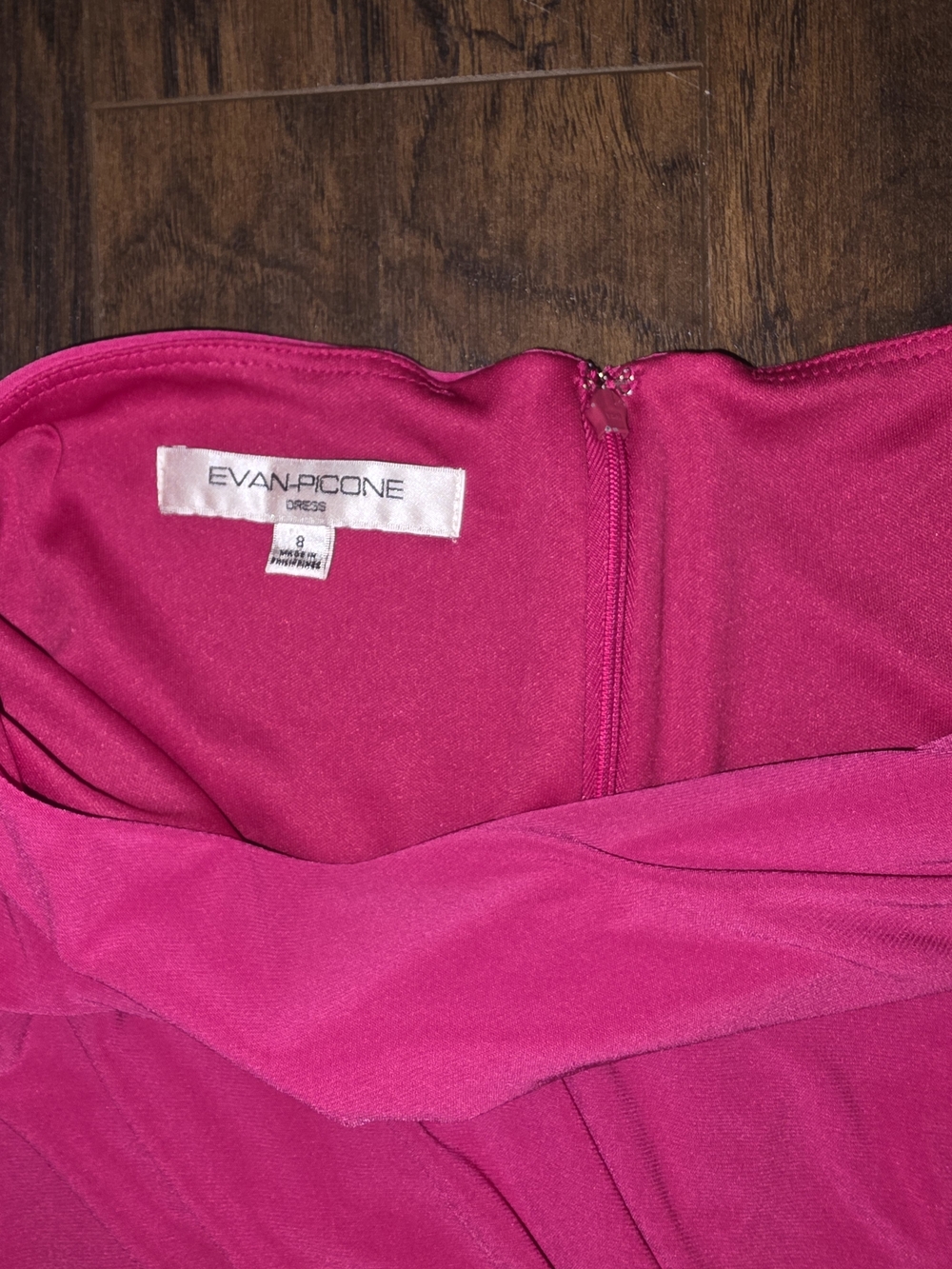 Evan Picone Fuchsia Gathered-Waist Sheath Wedding Guest Dress - Picture 5 of 7